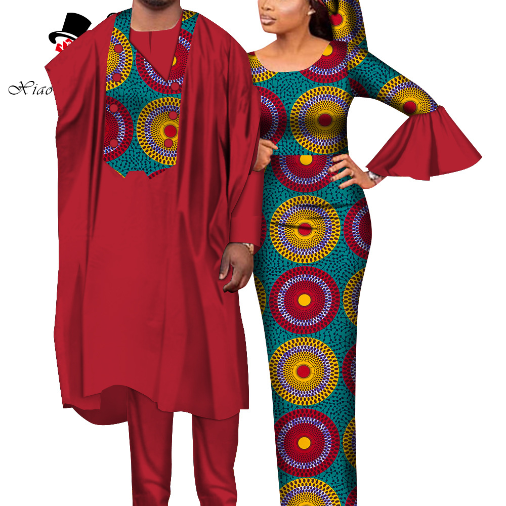 跨境货源非洲服装情侣装男士长袍套装女式连衣裙宴会服装一件代发