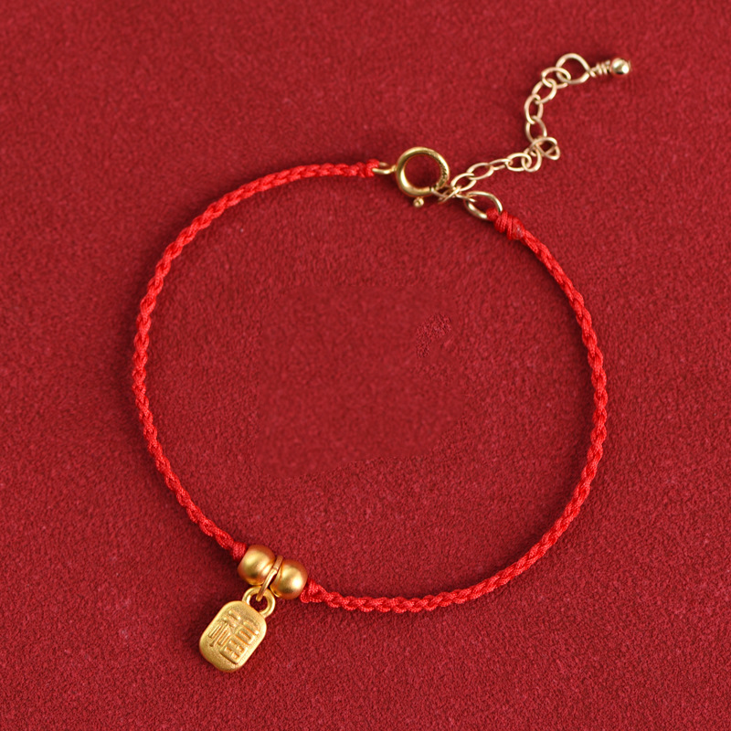 女红绳手绳古手链包金细款14k批发法红绳男转运编织本命年小福牌