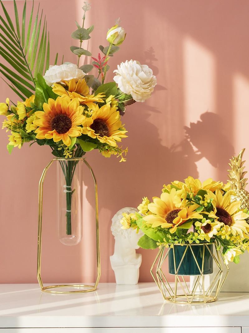 北欧轻奢假花盆栽摆件向日葵仿真花玫瑰花束绢花客厅餐桌装饰花艺