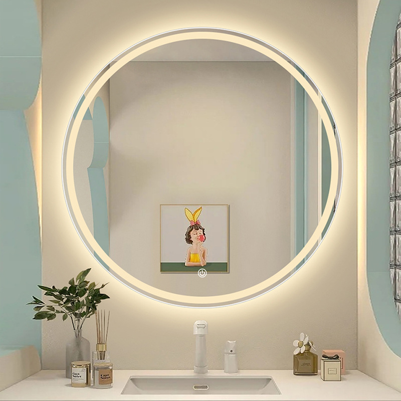 Smart Bathroom Mirror Hotel Led round Mirror Touch Screen Toilet with Light Antifog Glasses Toilet Bathroom Mirror