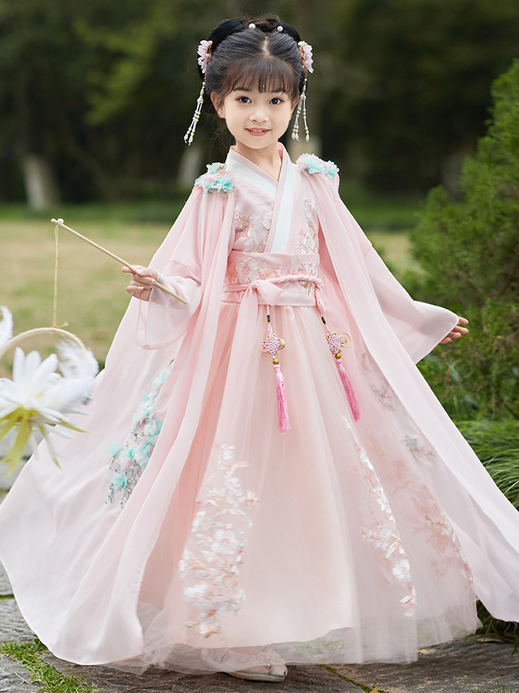 汉服女童春秋古装超仙襦裙儿童古风连衣裙仙气飘逸女孩公主裙花神