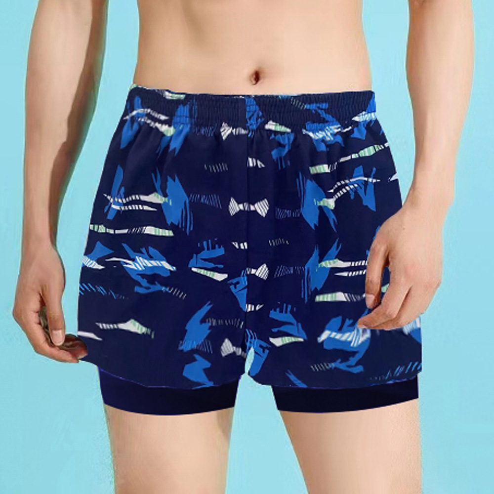 Swimming Trunks Men's Anti-Embarrassment Double-Layer Quick-Drying Swimsuit Suit Hot Spring Breathable Swimming Camouflage Boys Loose Swimsuit