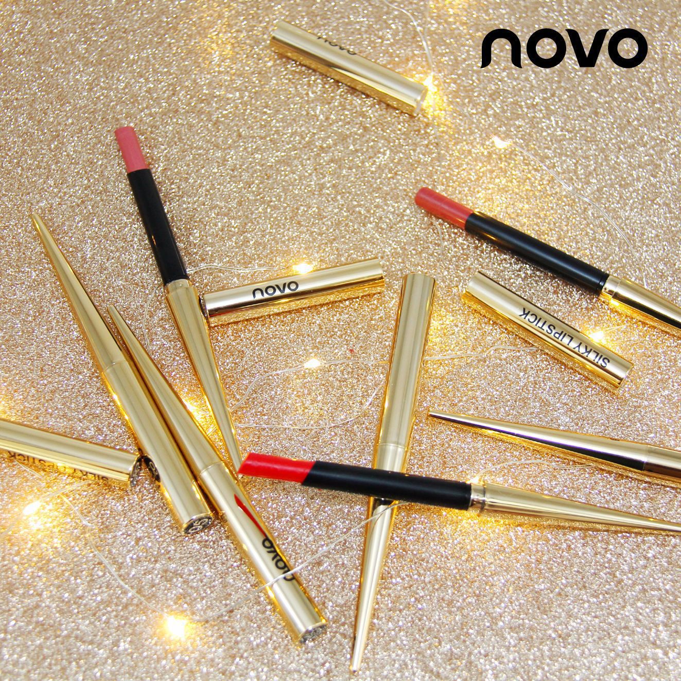 跨境彩妆novo黄金烟管口红 女学生款滋润保湿丝绒哑光唇膏笔美妆