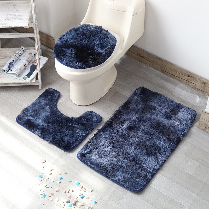 Toilet Non-Slip Mat Three-Piece Tie-Dyed Long Wool Carpet Plush Bathroom Absorbent Set Cross-Border Amazon Wholesale