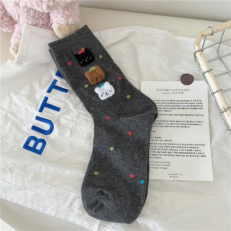 Women's Cartoon Cute Bear Socks Women's Socks Tube Socks Cotton Socks Ins Trendy Korean Style Colorful Polka Dot Long Socks Bunching Socks