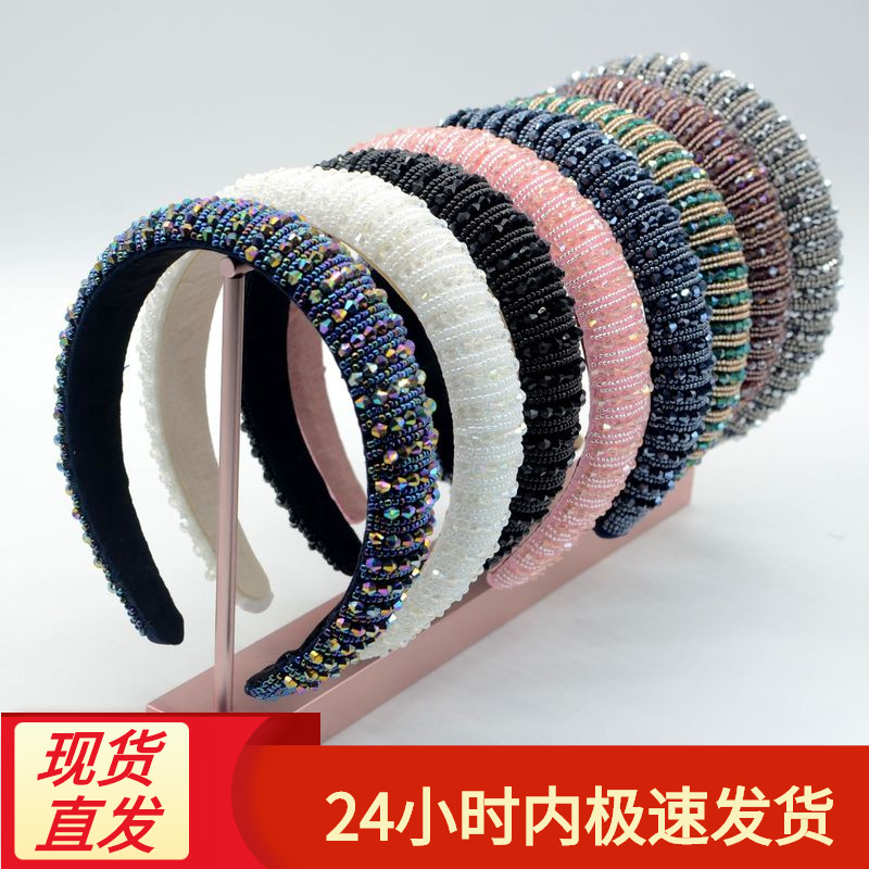 Cross-Border Europe， America， South Korea Baroque Headband South Korea Dongdaemun Rhinestone Headband Woven Korean Pearl Crystal Headband