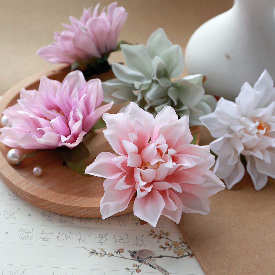 森系绢花发饰花朵汉服唐风古风头饰雾莲发簪宋制度假写真发夹原创