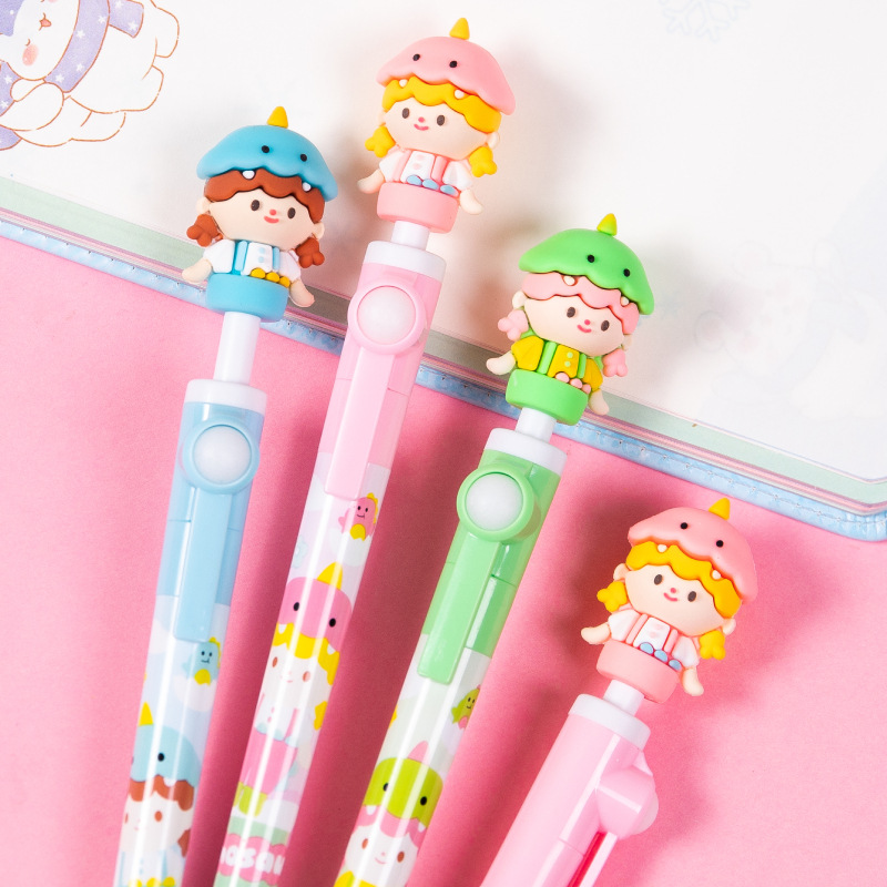 沫子2116时尚卡通恐龙女孩转运中性笔学生转转笔减压黑色造型水笔