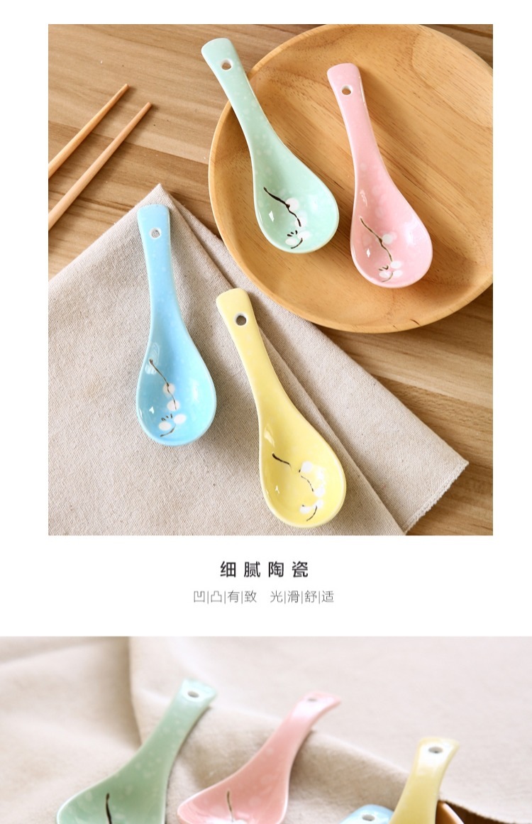 日式雪花陶瓷勺子 家用创意汤勺饭勺酒店调羹釉下彩小勺批发