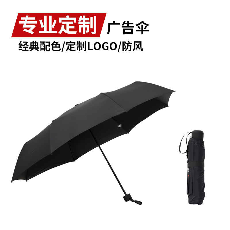 21寸三折平板久和铁架半遮光黑胶布三折手动雨伞定制广告伞印logo