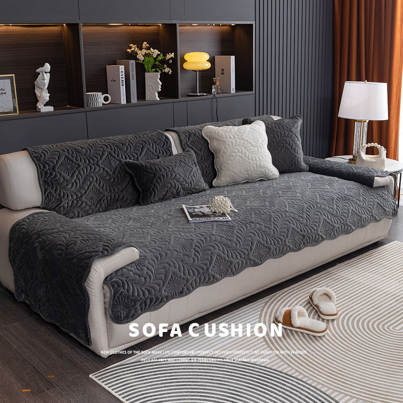 Winter Plush Anti-Scratching Sofa Cushion Thickened Phoenix Tail Sofa Cover Cloth Short Plush Warm Non-Slip Sofa Seat Cushion Cover