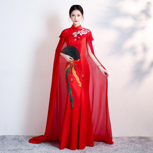 中国风走秀旗袍2022年新款合唱团演出服裙长款大气敬酒服新娘
