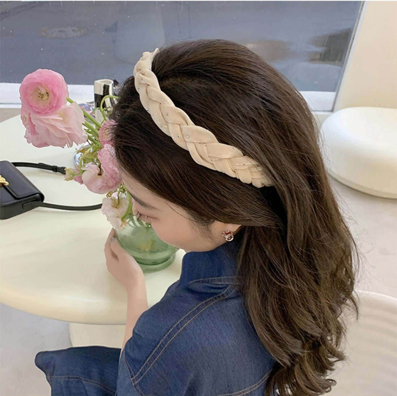 夏季新款网纱闪钻麻花编织头箍超仙细边网红发箍洗脸压发防滑头饰