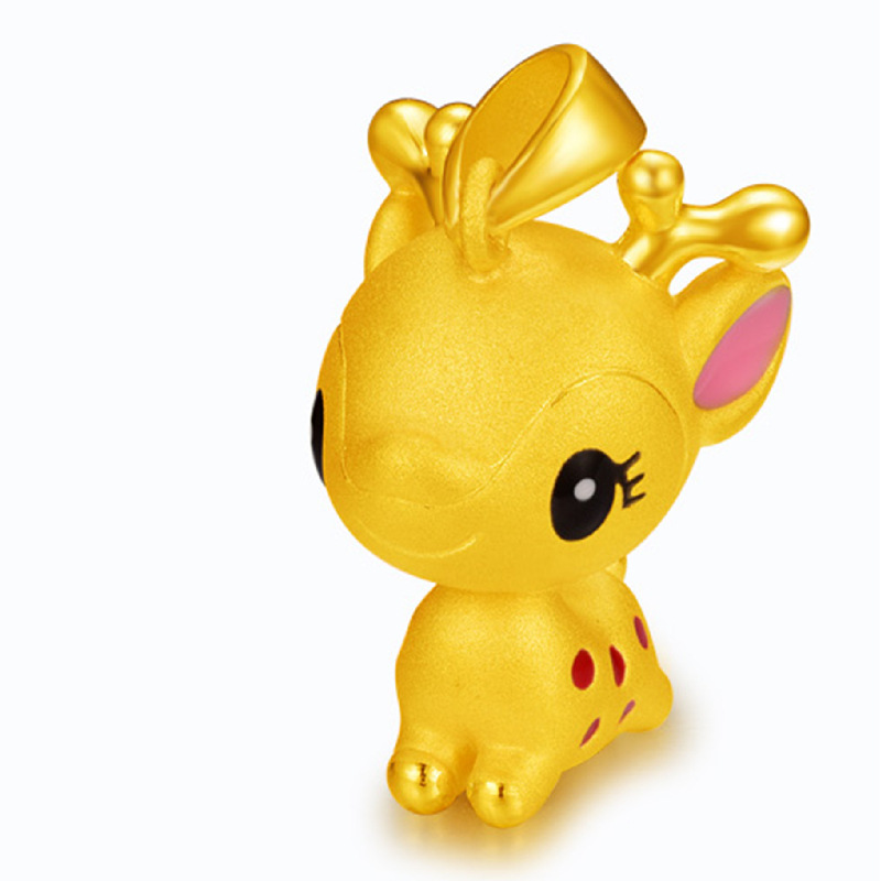 可爱烤漆金鹿吊坠镀金3d立体小鹿吊项坠一鹿有你点点麋鹿吊坠链子