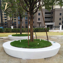 玻璃钢白色圆形树池坐凳户外广场异形花池花坛园林景观移动种植箱