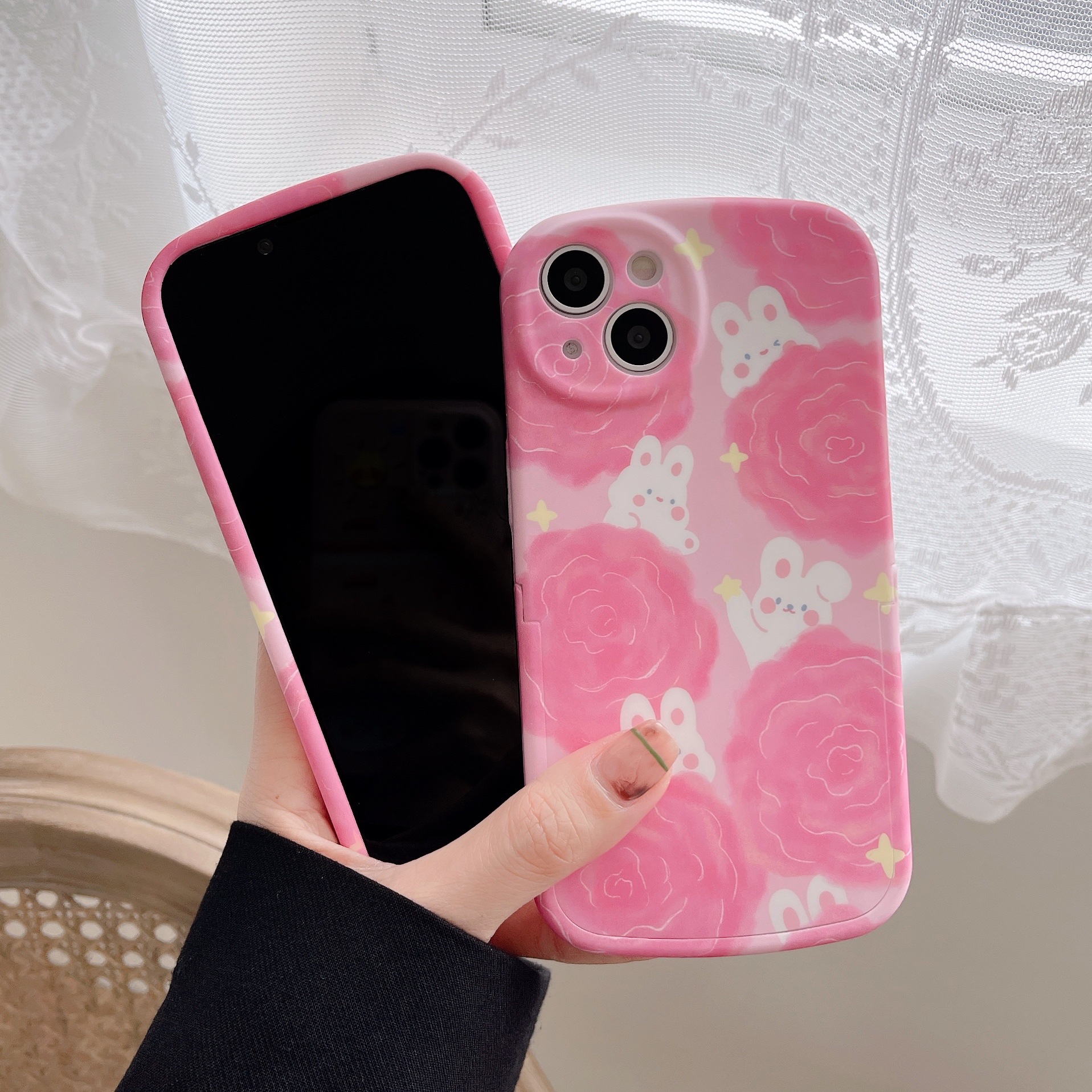 可爱粉色花朵兔子适用iphone13pro max苹果12手机壳11新款xr/xs女