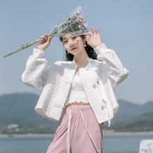 新中式国风盘扣棒球服外套女装2024春装新款小个子复古白色短外套