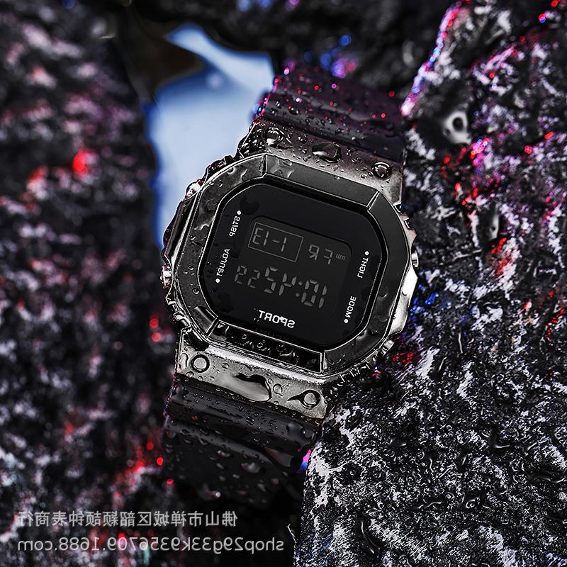 Small Square Casual Couple Electroplating New Luminous Alarm Clock Metal Waterproof Multifunctional Sports Electronic Watch