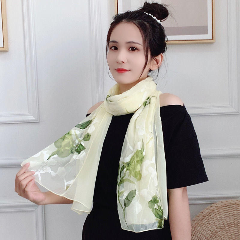 丝巾 长条丝巾春季女时尚新款真丝围巾薄款装饰长款护颈围脖洋气