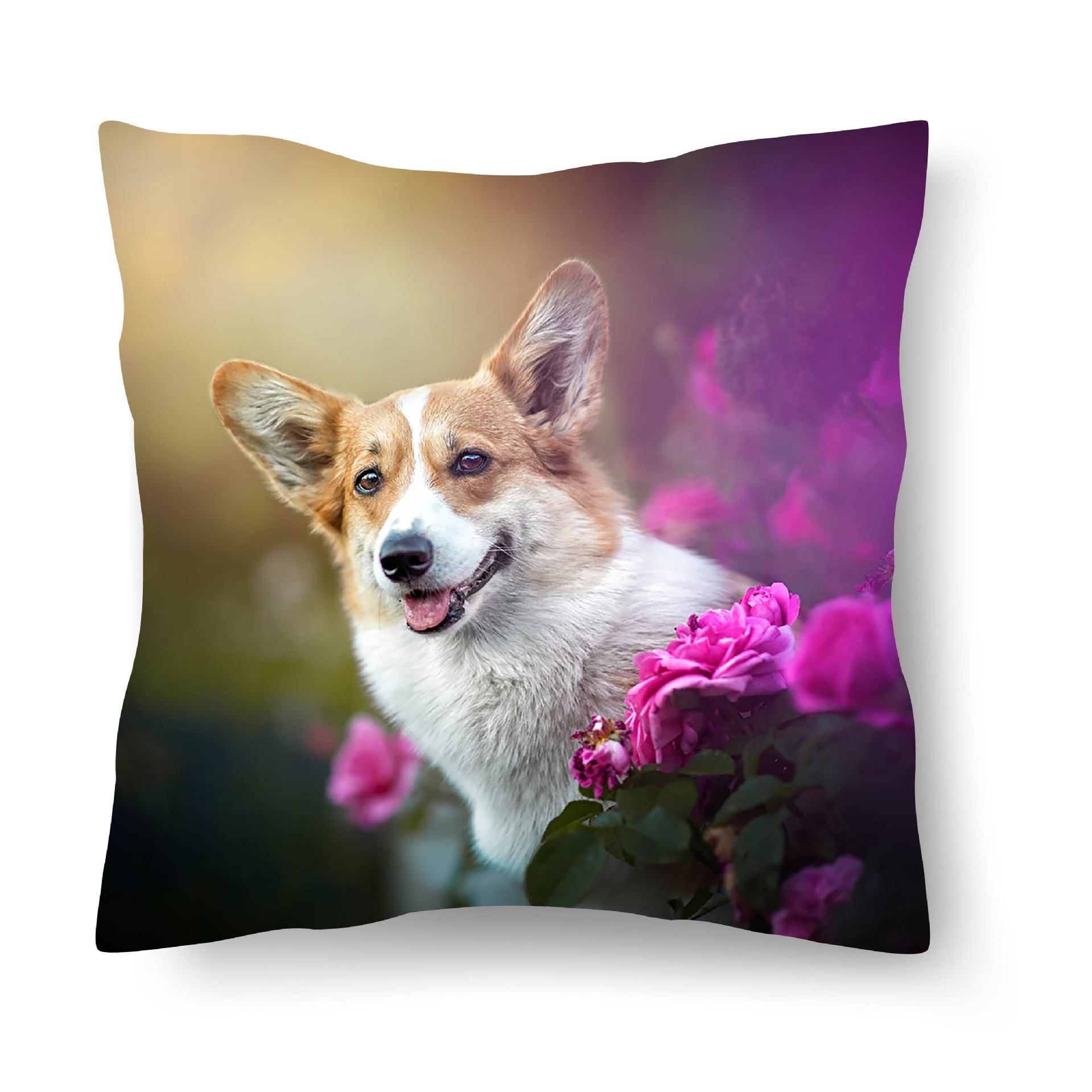 跨境新款高清狗狗汪星人桃皮绒抱枕套靠枕靠垫靠背(不含枕芯)