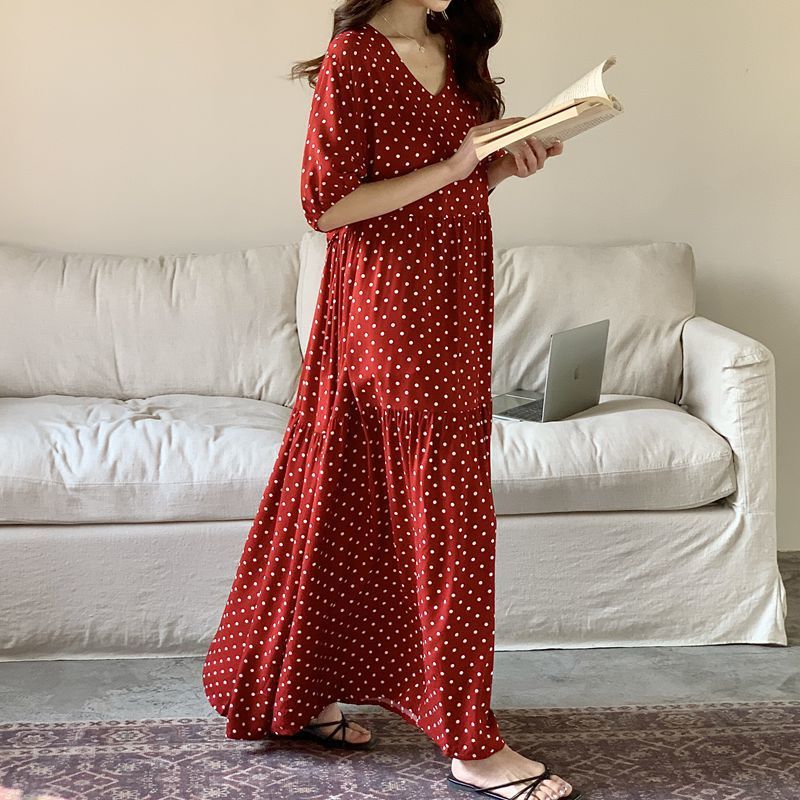 棉绸睡裙女夏季甜美短袖连衣裙子人造棉加长款大码绵绸睡衣家居服