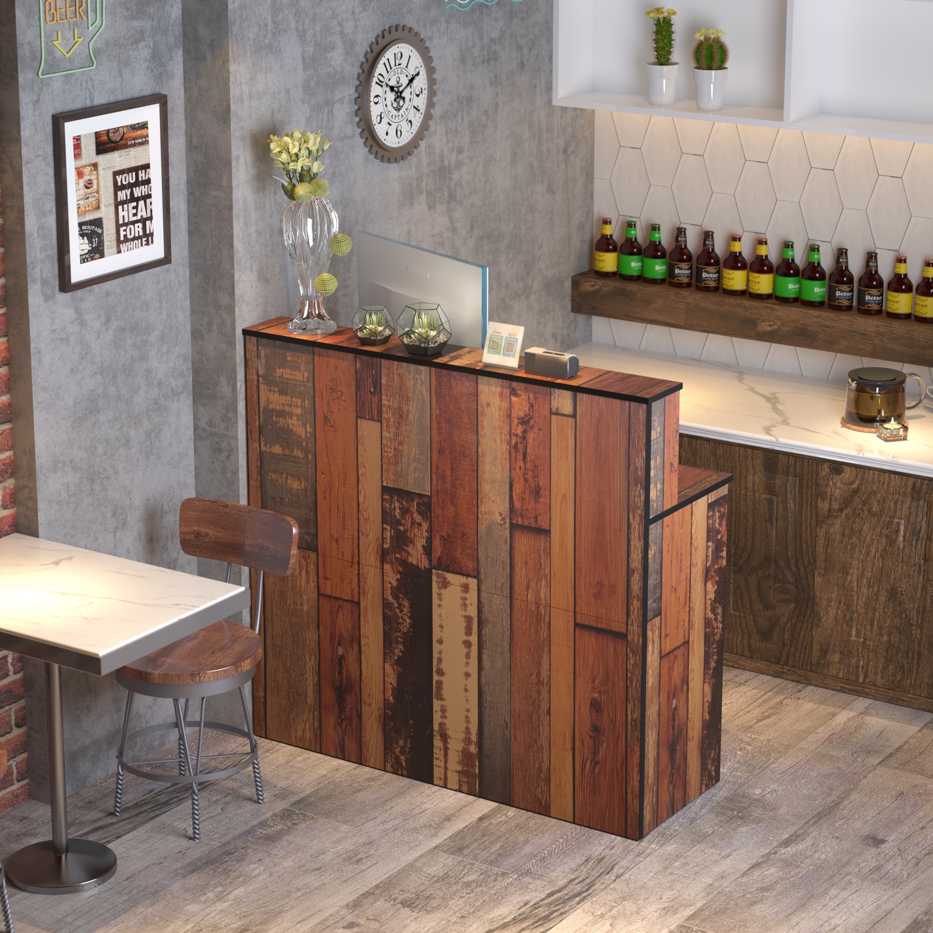 厂家复古收银台小型简约现代服装店美甲理发店饭店小吃店小吧台柜