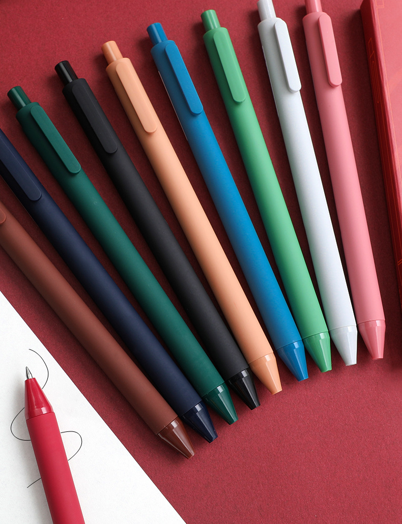 马卡龙莫兰迪色系按动中性笔限定笔复古色学生用0.5黑彩色走珠笔