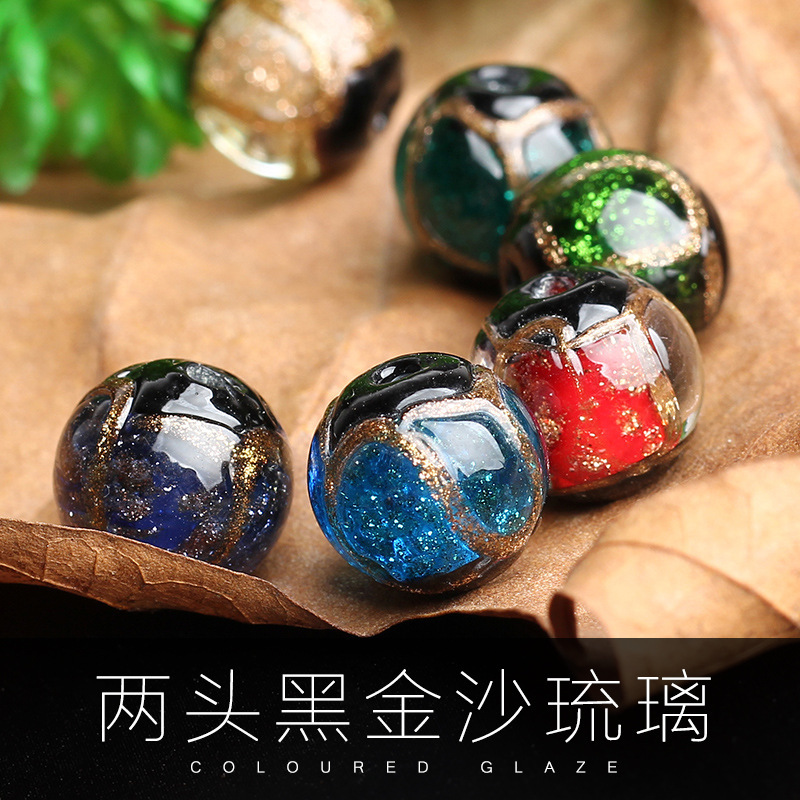 Two-Head Black Glass Bead Japanese Style Glaze Gold Sand Scattered Beads DIY Bracelet Earrings Hairpin Fragrant Gray Glass Bead