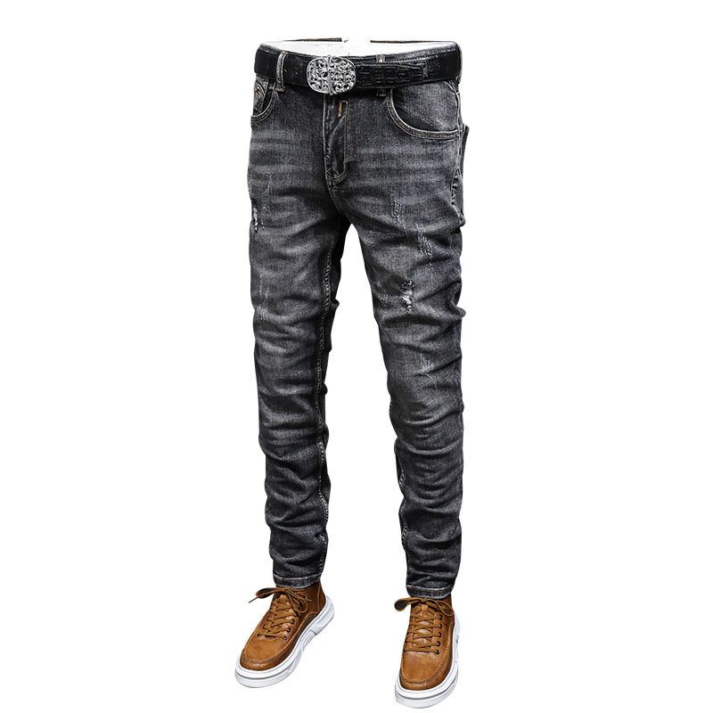   Foreign Trade Jeans Men's Stretch Slim Trousers Urban Fashion Brand All-Matching Pants Teenagers European and American Style Retro Denim