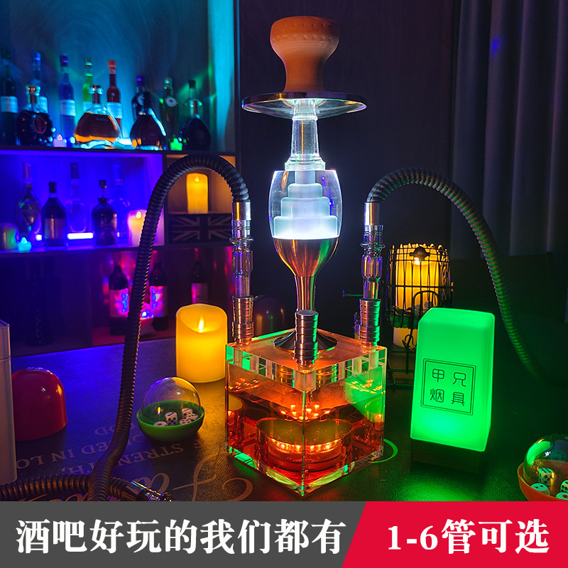 阿拉伯水烟全套酒吧ktv玻璃水烟壶shisha带电子灯hookah 水烟膏斗
