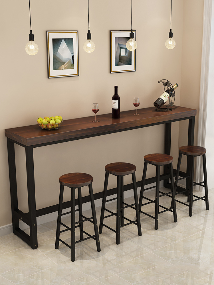 铁艺实木家用吧台桌靠墙长条桌高脚桌奶茶店咖啡台酒吧桌椅组合批