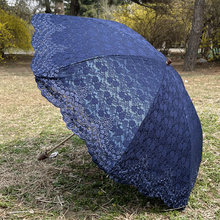 V3FP双层太阳伞二折蕾丝刺绣遮阳伞黑胶涂层防紫外线晴雨