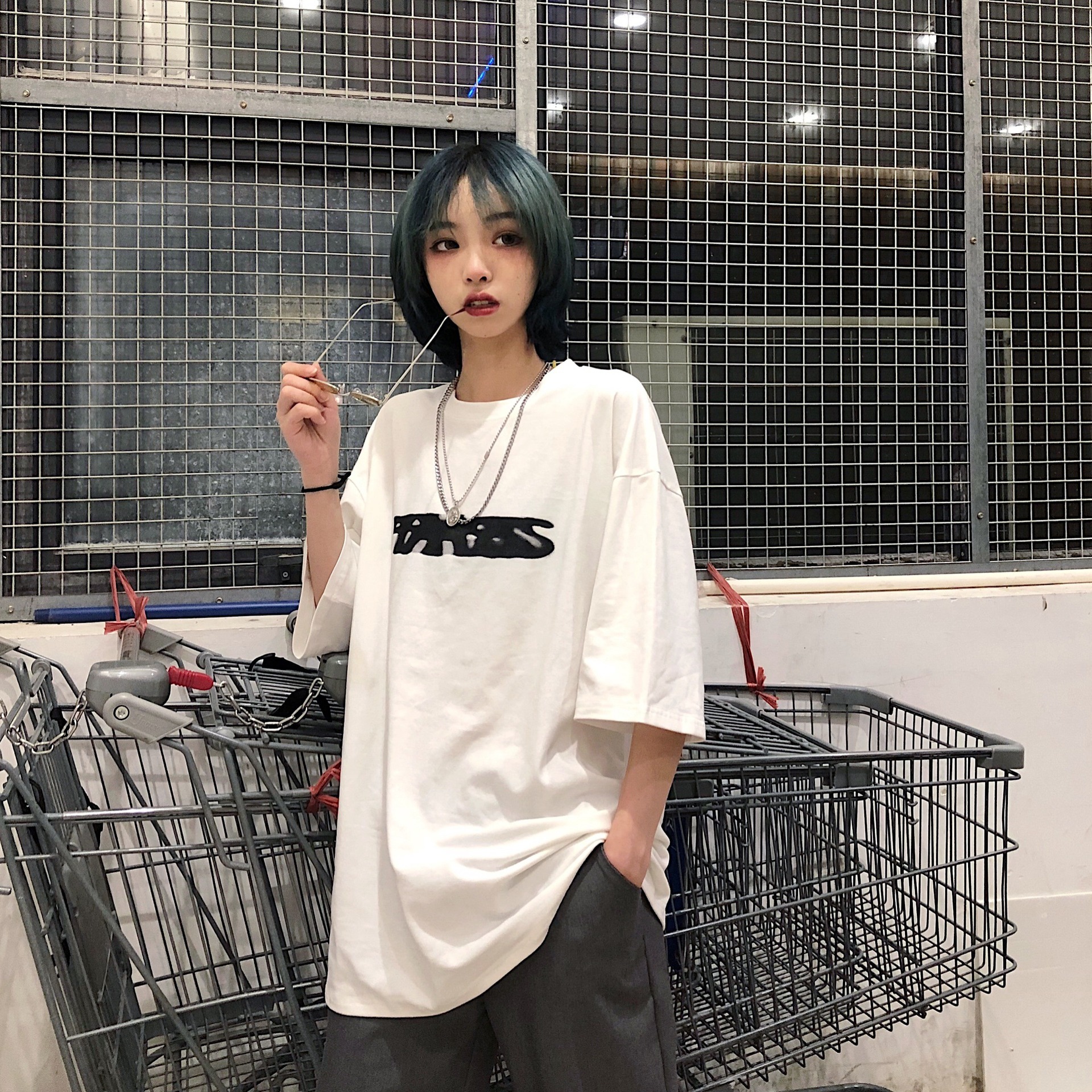 白色纯棉短袖t恤女韩版宽松港味ins原宿风复古上衣潮学生男女同款