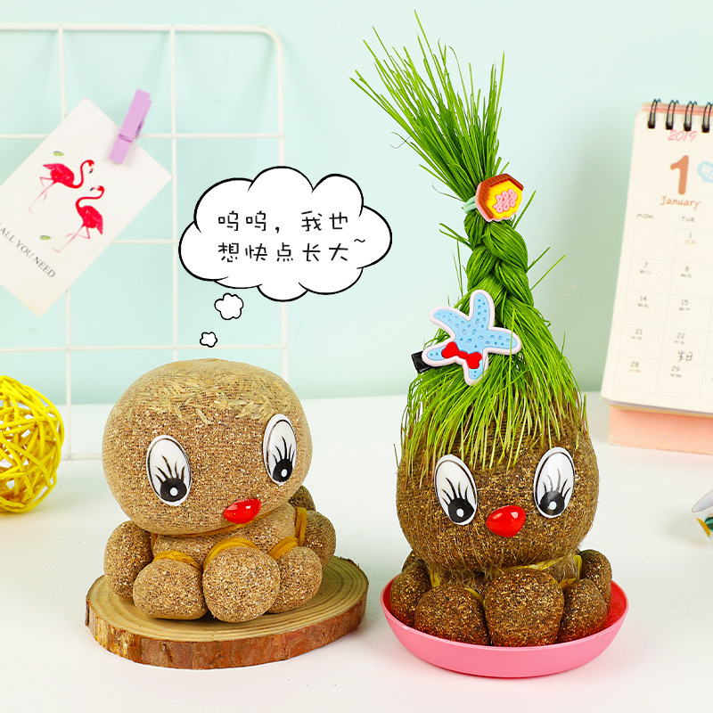 Big Eye Toothed Burclover Doll Creative Small Green Plant Indoor Potted Plant Kindergarten Children Hand Planting Small Gift