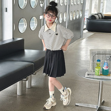 女童套装夏季2024新款儿童洋气韩版休闲学院风POLO衫百褶裙两件套