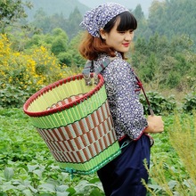 背篓贵州买菜塑料编织家用背筐成人背篼竹编篮子采茶收纳背箩跨境