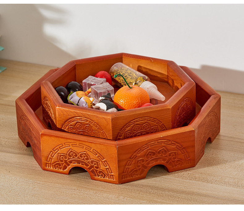 Living Room Wooden Tray Leisure Snack Dried Fruit Plate Polygon Pastry Bread Tray Compartment Snack Storage Box