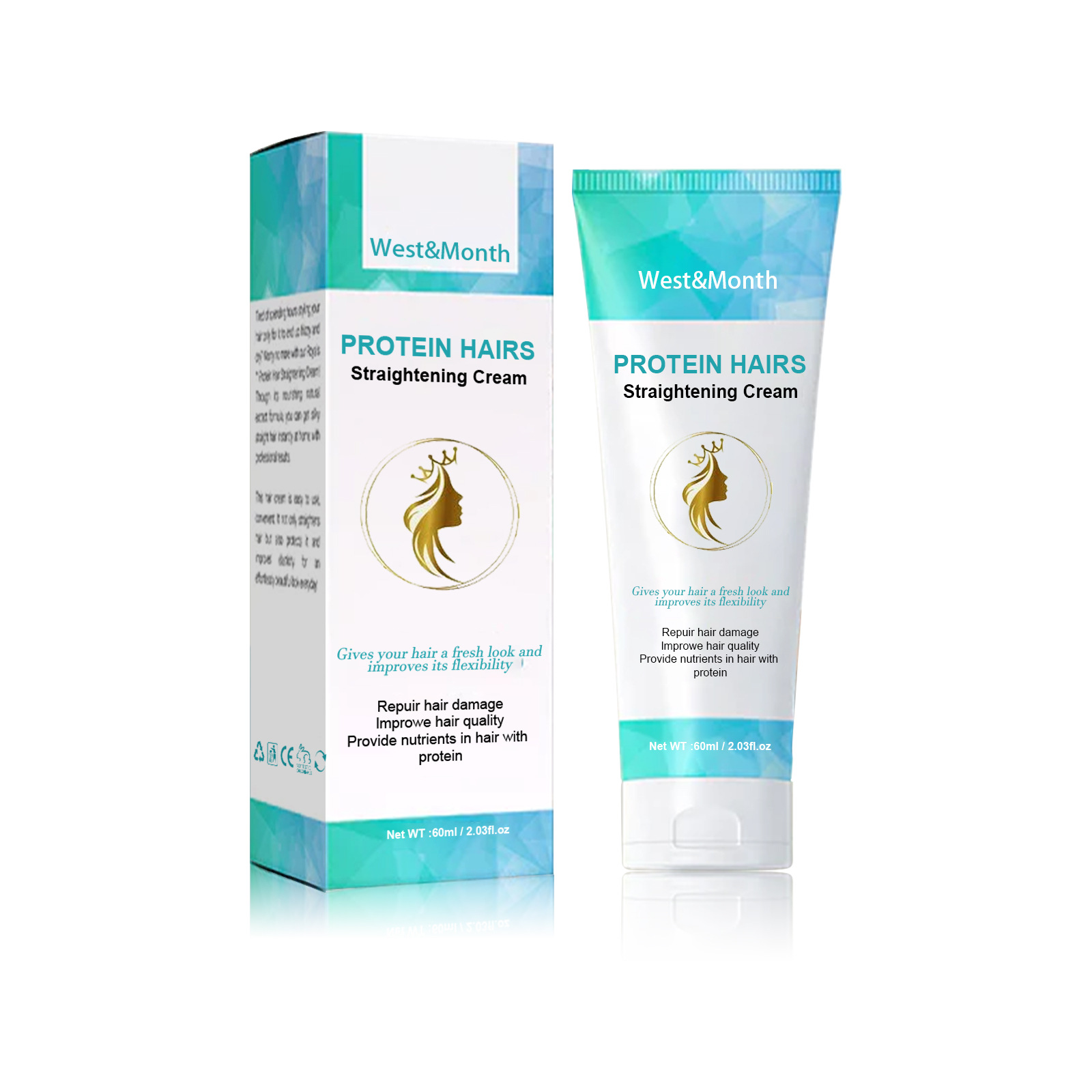 West & Month Protein Hair Relaxer Massage Cream Long-Lasting Shaping Smooth Manic Split Repair Damaged