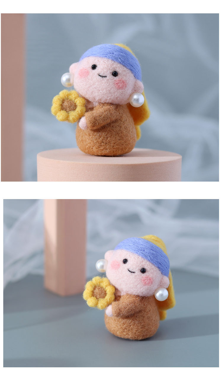 戳戳乐羊毛毡diy材料包手工制作礼物 带珍珠耳环的少女钥匙扣挂件