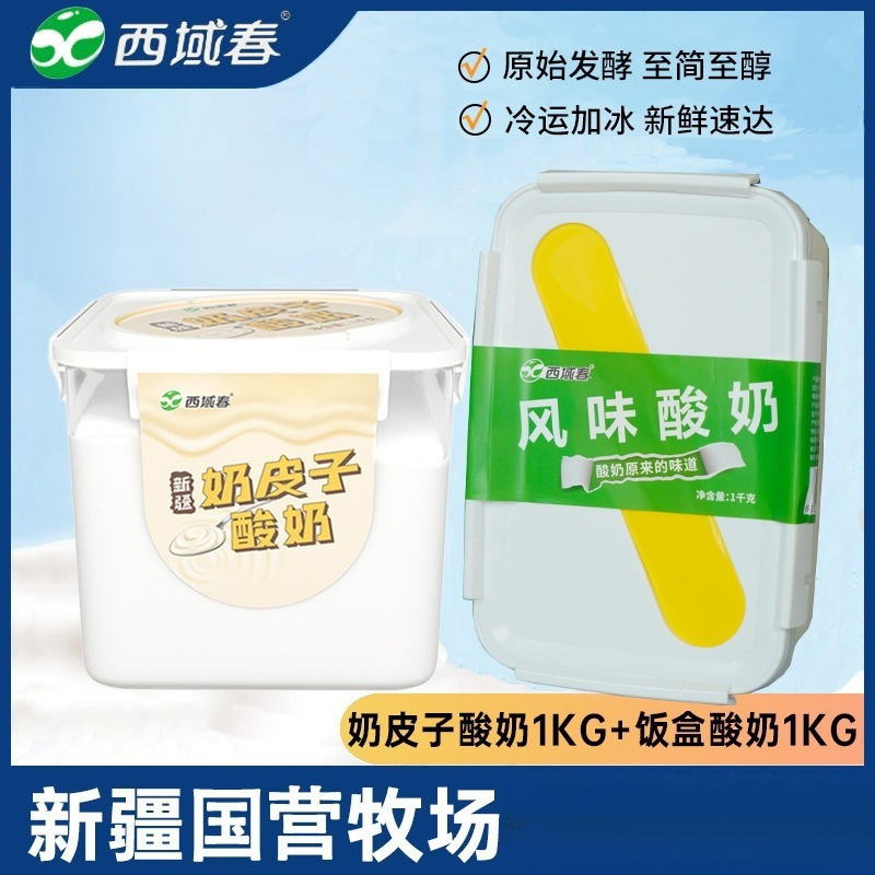 西域春酸奶新疆方桶装+西域春奶皮子酸奶儿童早餐营养低温酸奶