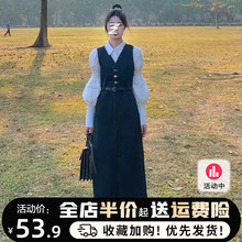 牛仔背带连衣裙子女2024新款早春季法式感小个子穿搭套装岸那