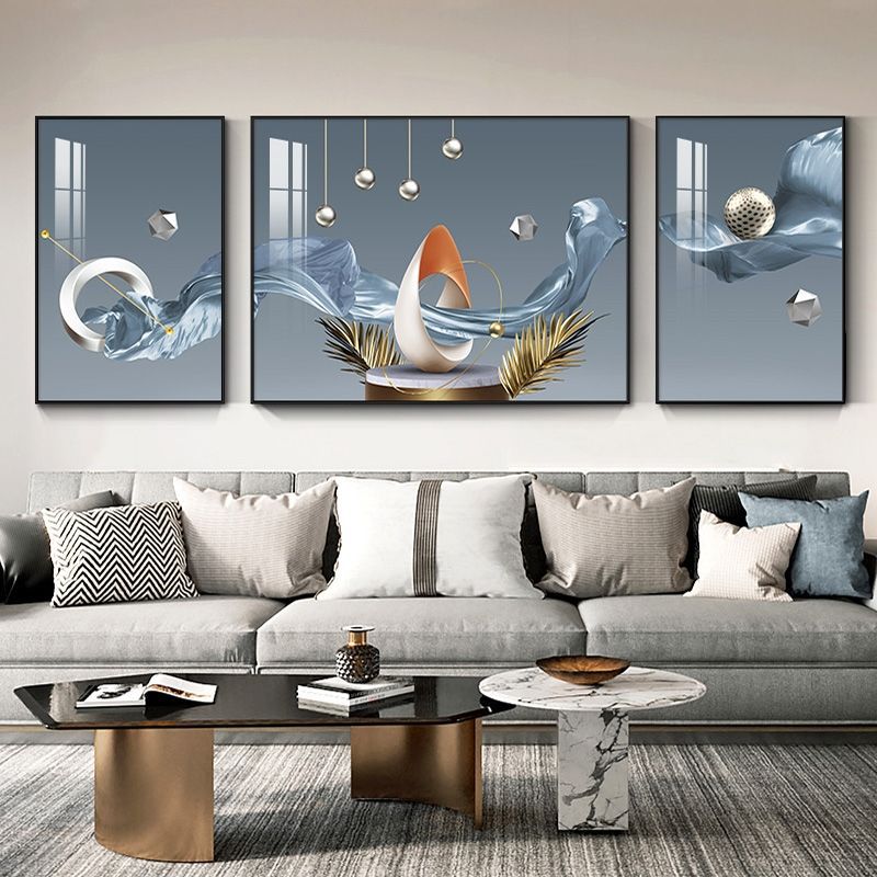 软装装饰画客厅现代简约北欧轻奢沙发背景墙壁画三联画冰晶瓷挂画