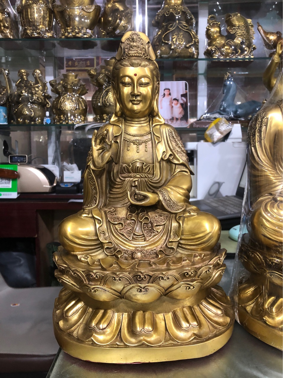 步步莲花 纯铜西方三圣铜像摆件 坐像三圣