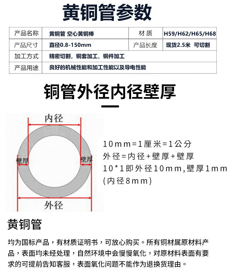 h68精密黄铜管 薄璧小铜管 黄铜毛细管 0.8mm-10mm精密切割无毛刺