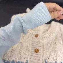 奶软糯蓝色半高领正肩针织衫女秋冬季毛衣大衣内搭打底衫上衣