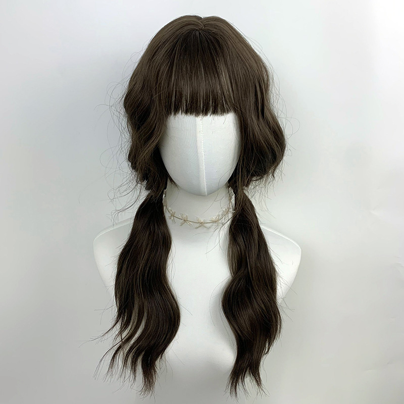 假发冷棕色公主头长卷发假发女双马尾扎辫子52cm全头套-阿里巴巴