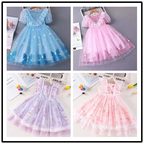 迪士你爱莎公主裙女童纱裙童装中小童公主裙童装尾货杂款连衣裙