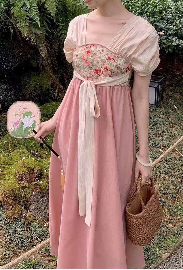 改良汉服国风元素裙子女印花复古温柔仙女古风连衣#327