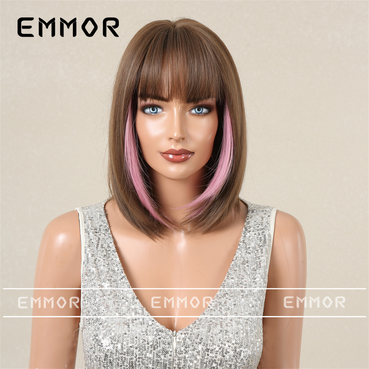 European and American New Style Qi Bangs Bobhaircut Women's Wig Summer Lightweight Breathable Multi-Color Optional Wig Full-Head Wig