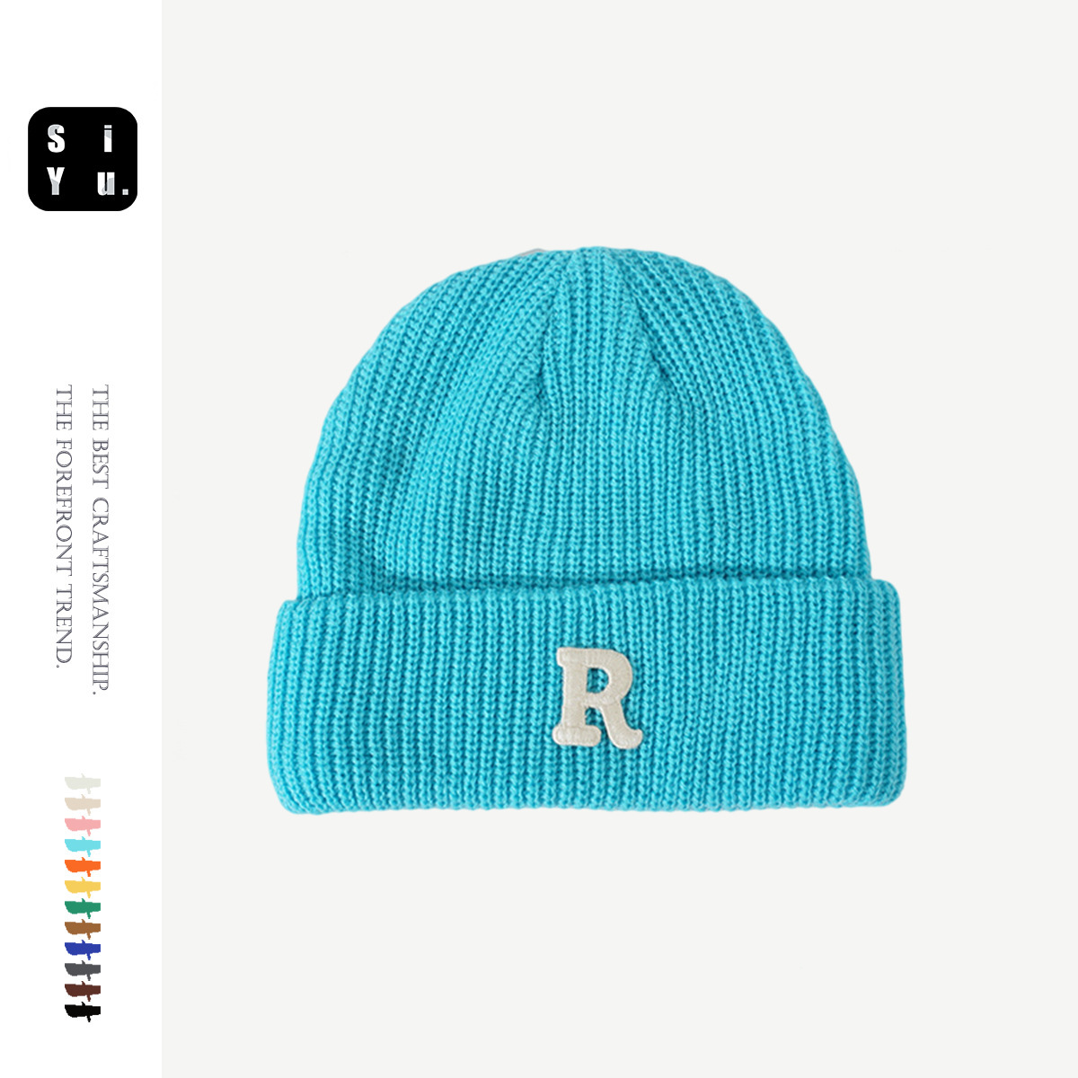 Hat Female Autumn and Winter Ins Warm Knitted Hat Korean Style Fashion Brand R Letter Woolen Cap Shopping Couple Sleeve Cap Male